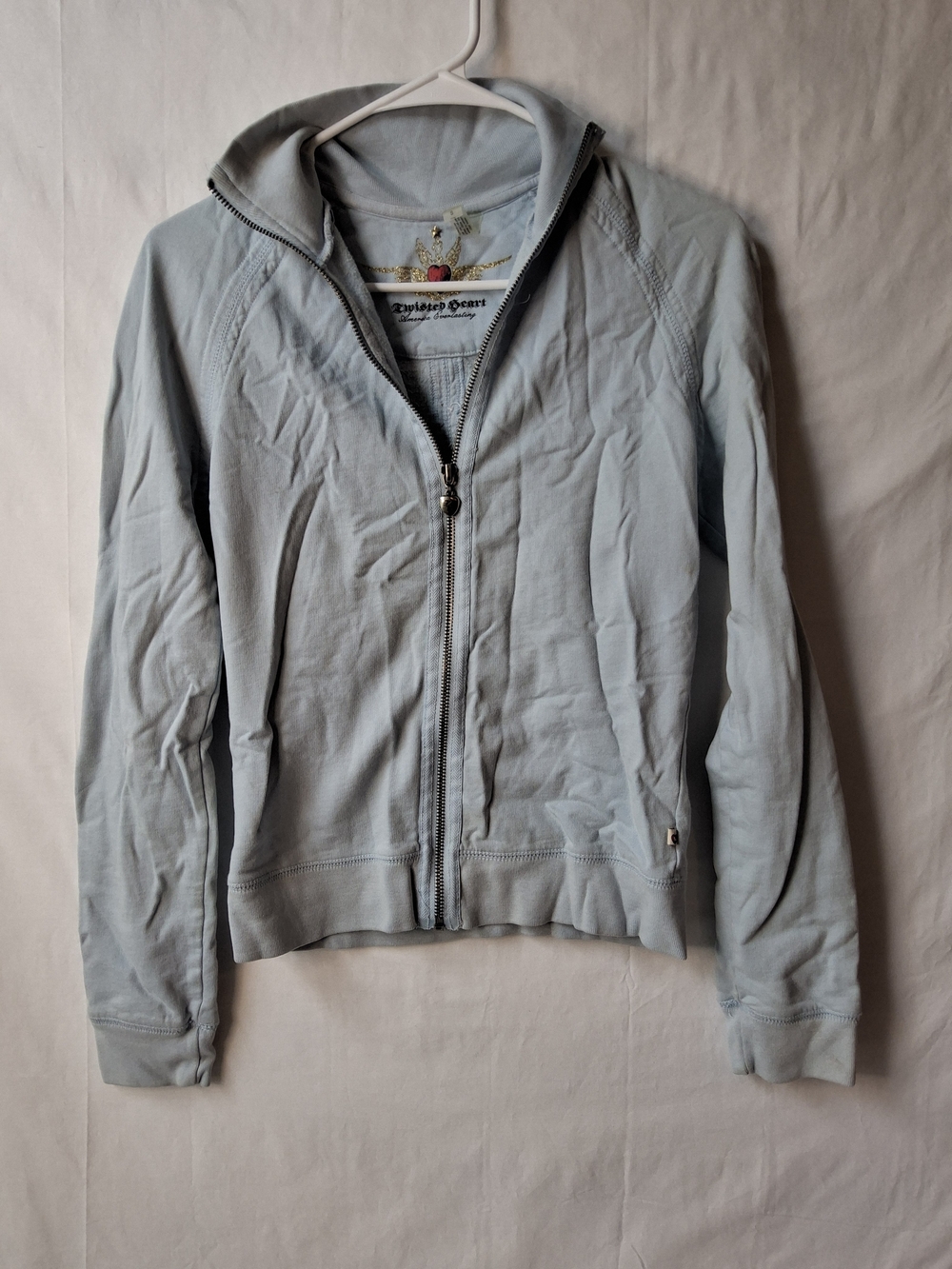 TWISTED HEART Womans Light Blue Zip-Up Hoodie